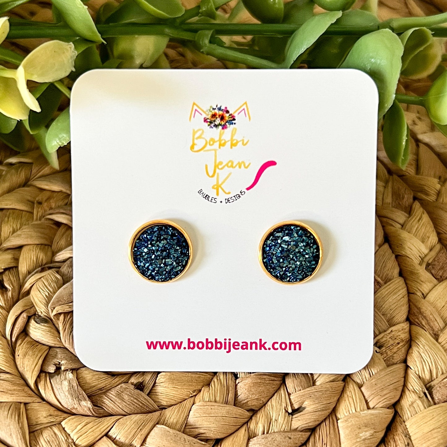 Midnight Blue Faux Druzy Studs 12mm: Choose Silver or Gold Settings