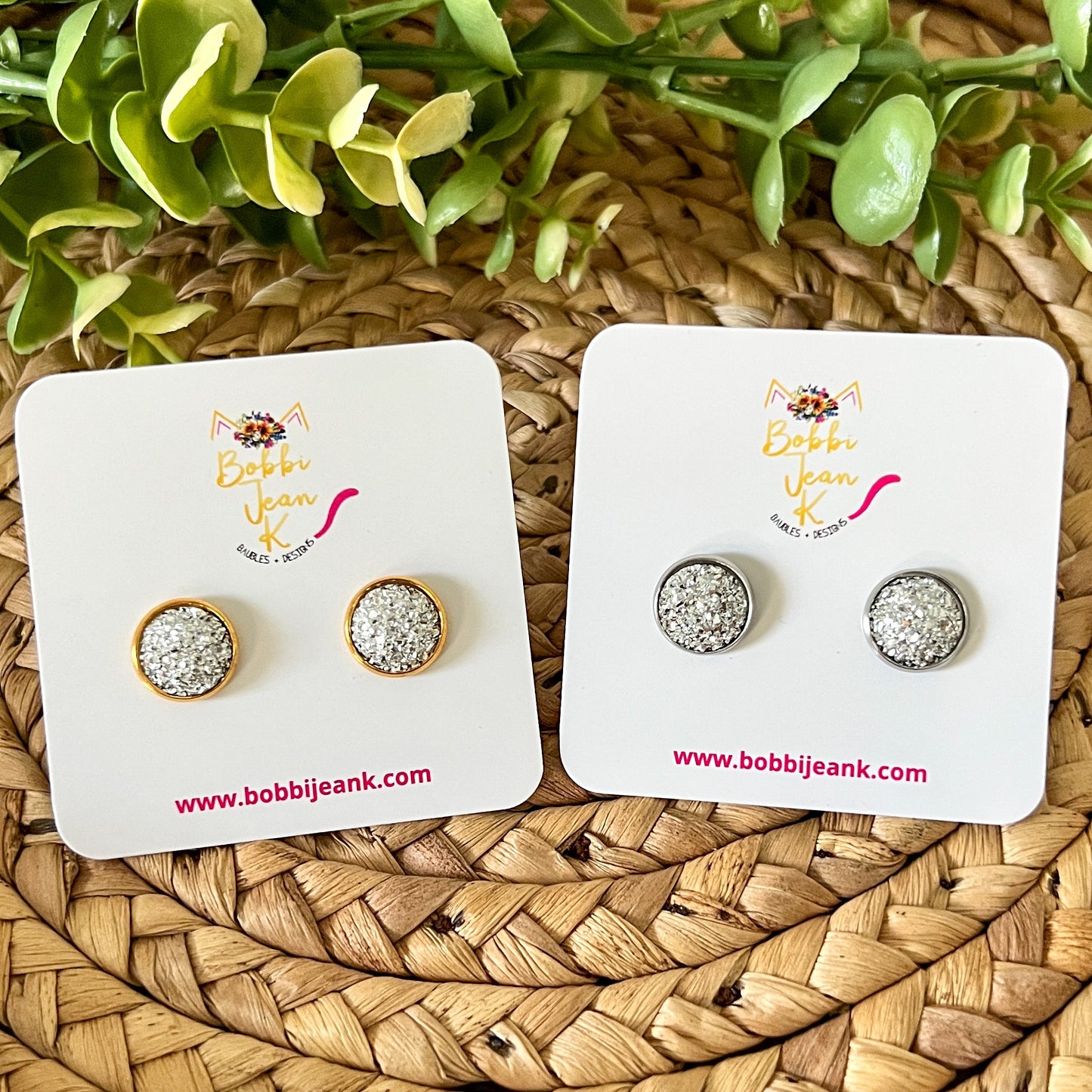 Silver Faux Druzy Studs 12mm: Choose Silver or Gold Settings