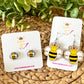 Hand Painted Bumblebee Wood Earrings: Choose Dangles or Studs