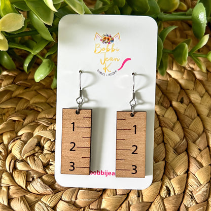 SALE: Ruler Wood Earrings: Choose From 2 Wood Options - DESIGN BEING DISCONTINUED (Was $10)