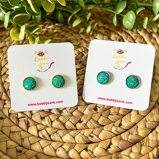 Aqua Sparkle Frosted Faux Druzy Studs 12mm: Choose Silver or Gold Settings