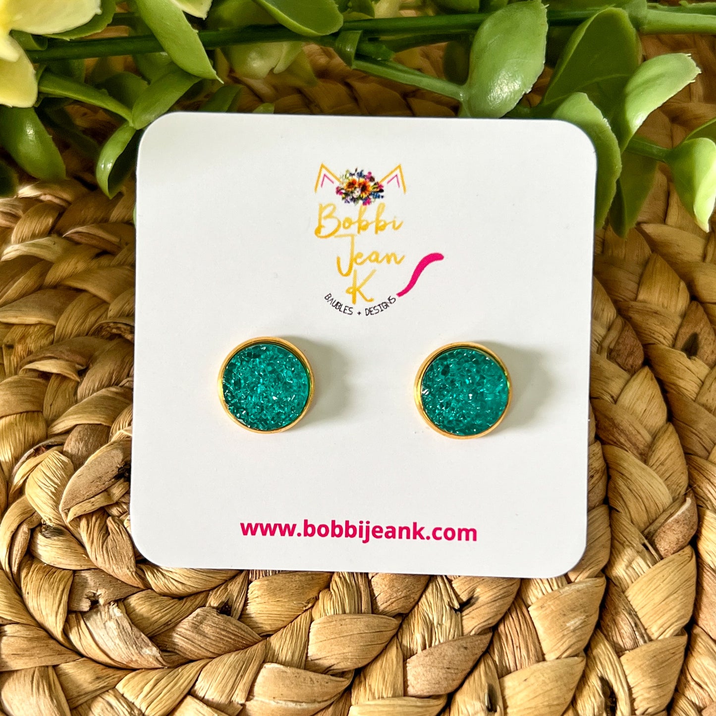 Turquoise "Ice" Faux Druzy Studs 12mm: Choose Silver or Gold Settings