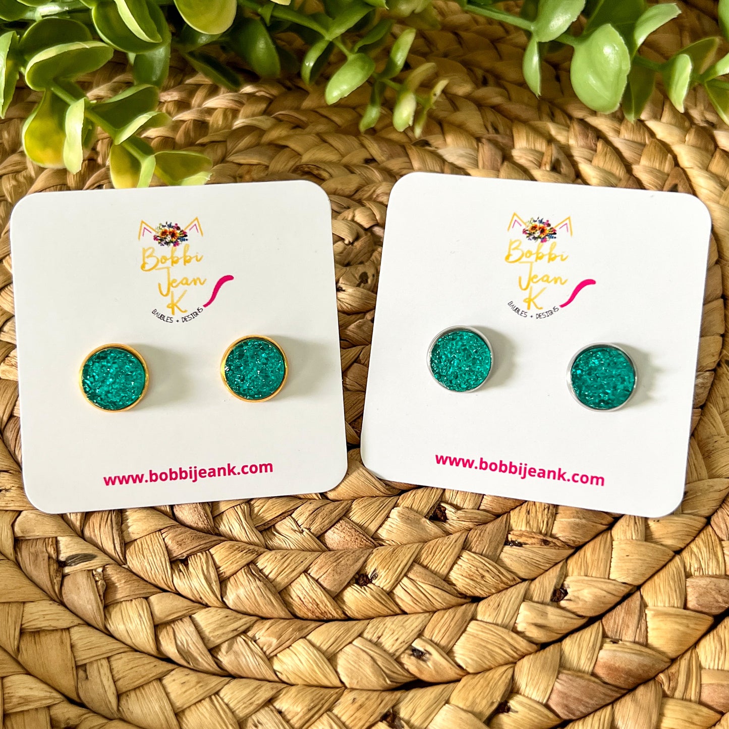 Turquoise "Ice" Faux Druzy Studs 12mm: Choose Silver or Gold Settings