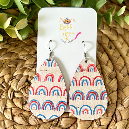 Patriotic Retro Rainbow Cork on Leather Earrings: Choose From 2 Shape Options - LAST CHANCE