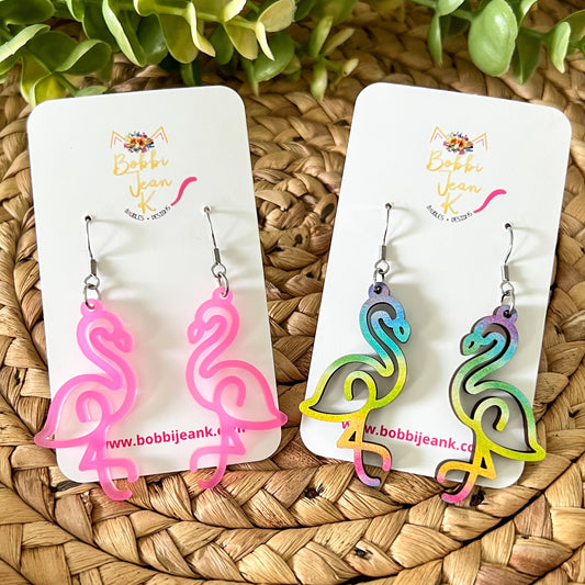 Fancy Flamingo Earrings: Choose From Acrylic or Wood Designs - LAST CHANCE