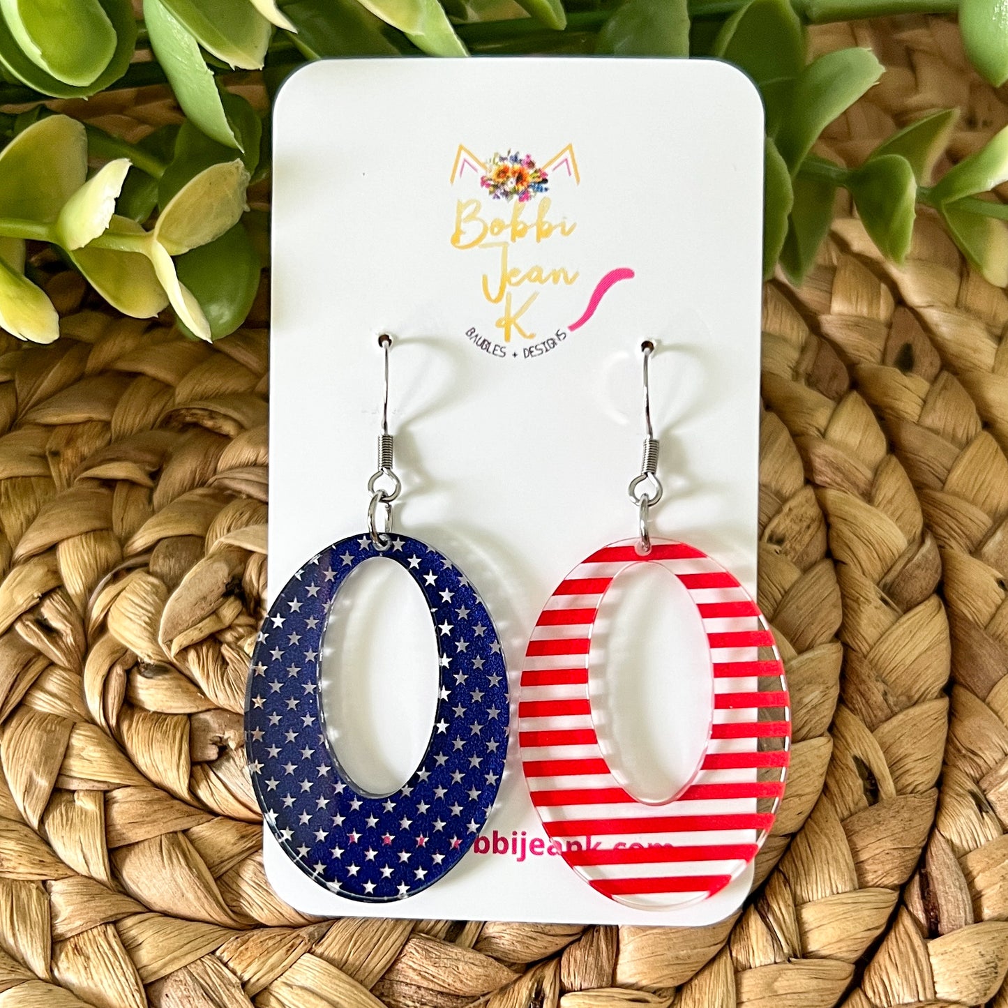 Stars & Stripes Duo Oval Acrylic Earrings: Choose From 2 Sizes