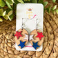 Distressed Stars Hand Painted 3D Red Oak Wood Inverted Teardrop Earrings: Choose From 2 Size Options
