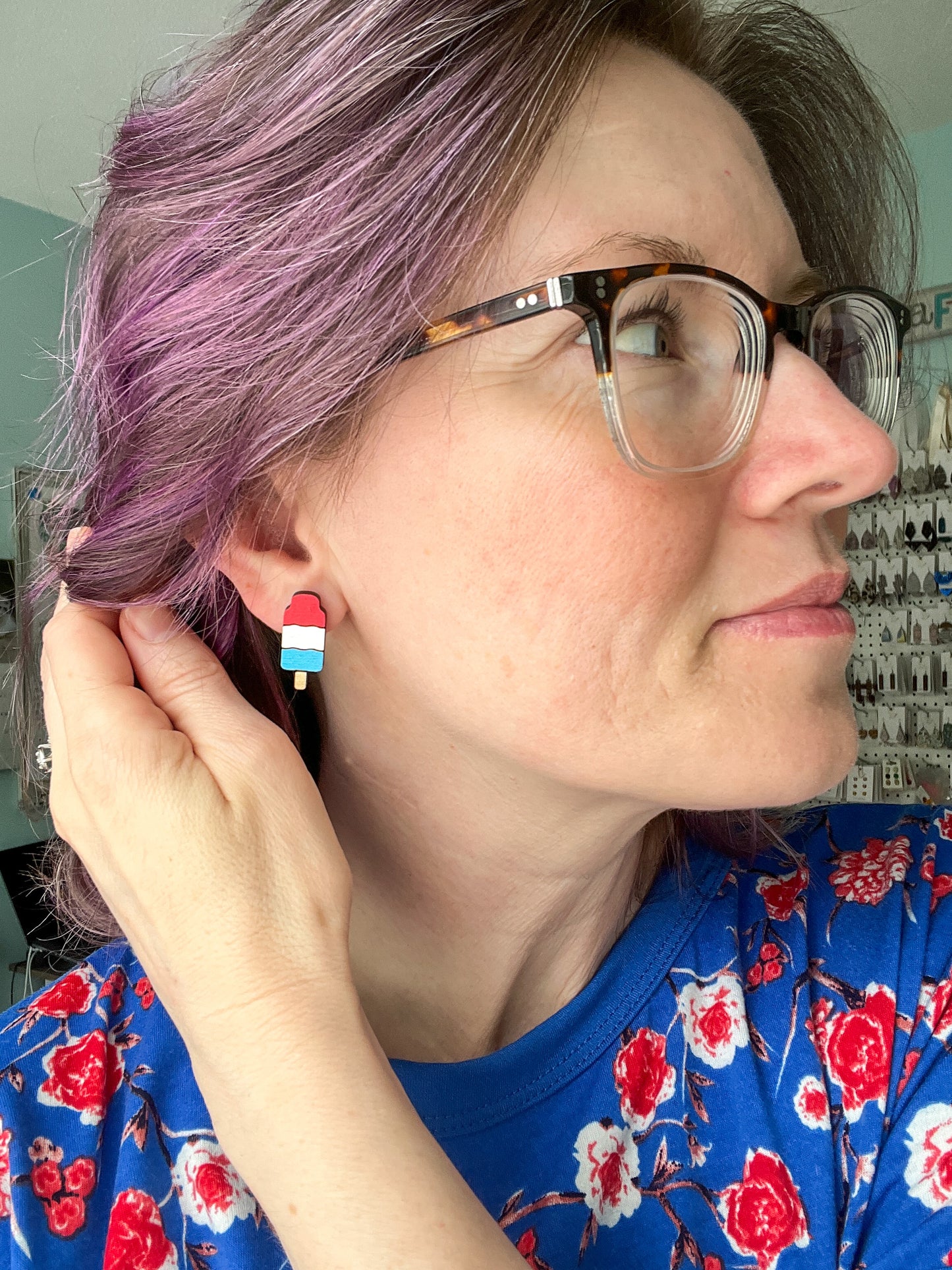 Hand Painted Patriotic Wood Popsicle Earrings: Choose From Dangle or Stud