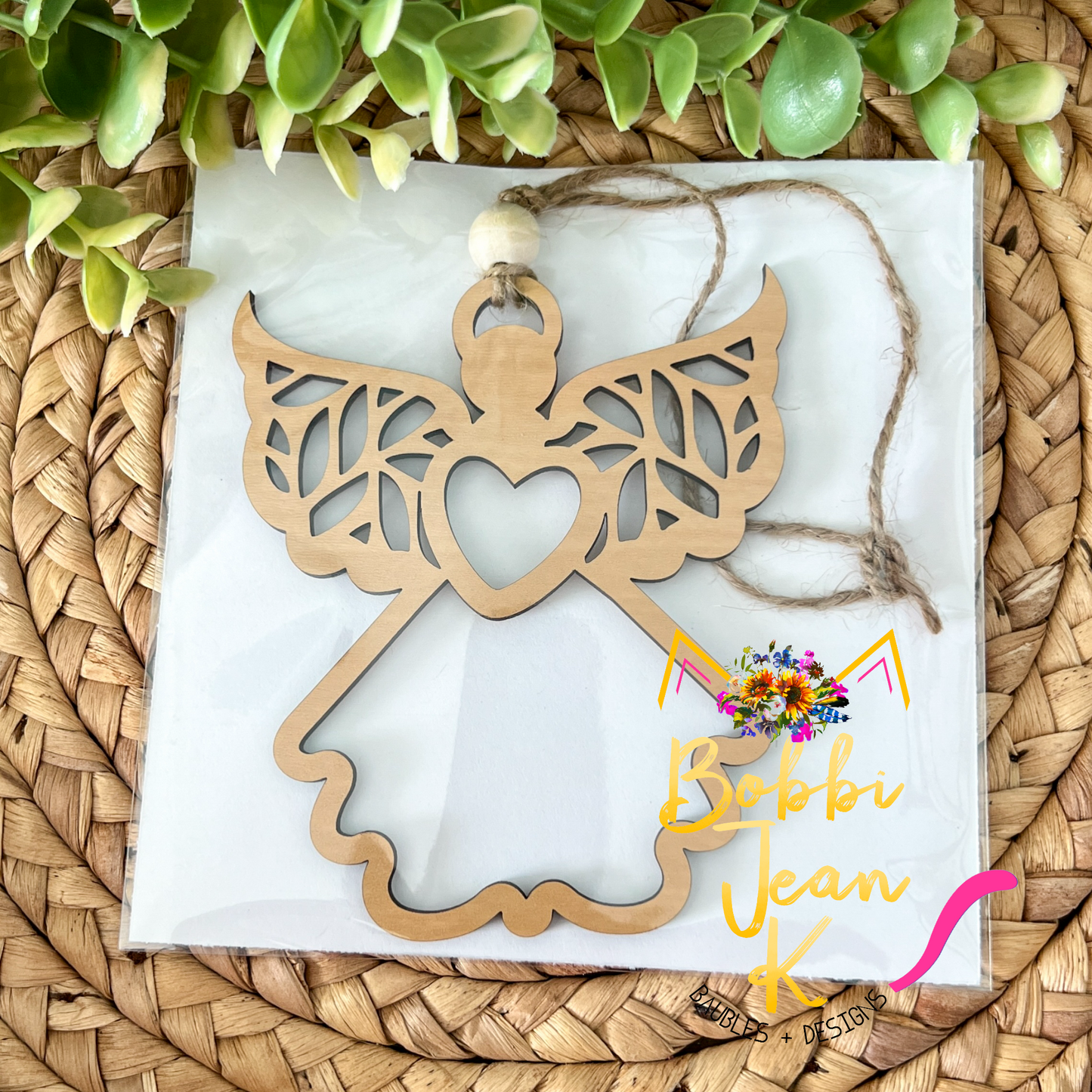 Angel "Divine Messenger" Wood Story Ornament