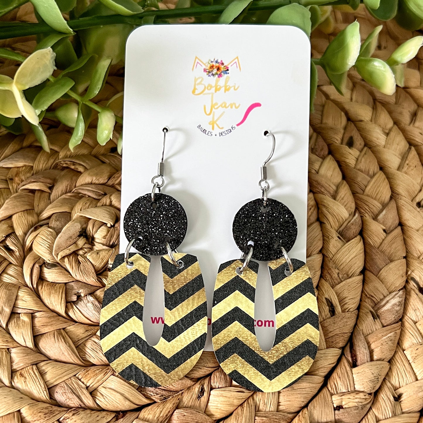 Black & Gold Chevron Leather Earrings: Choose From 2 Styles - LAST CHANCE