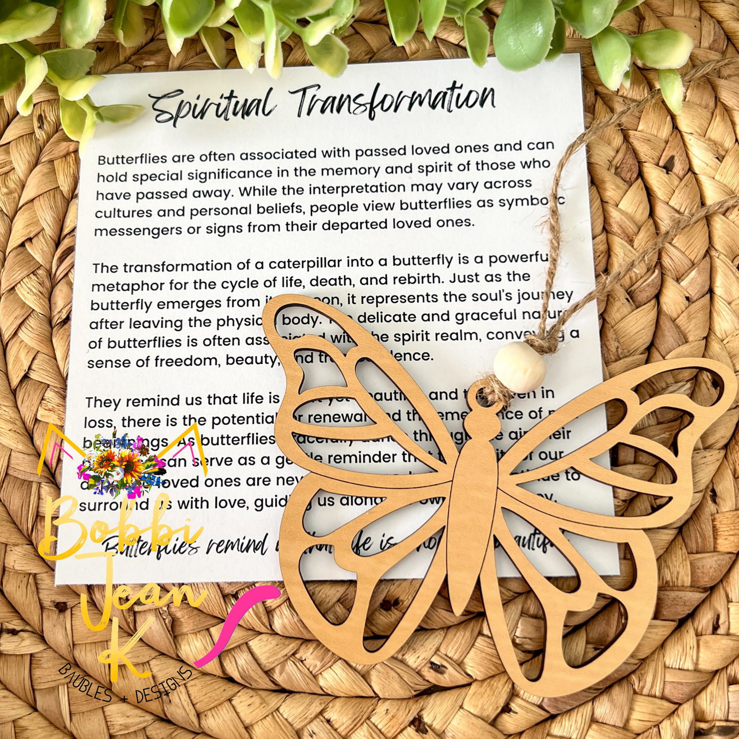 Butterfly "Spiritual Transformation" Wood Story Ornament