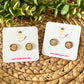 Striped Sunflower Glass Studs 12mm: Choose Silver or Gold Settings - ONLY ONE LEFT