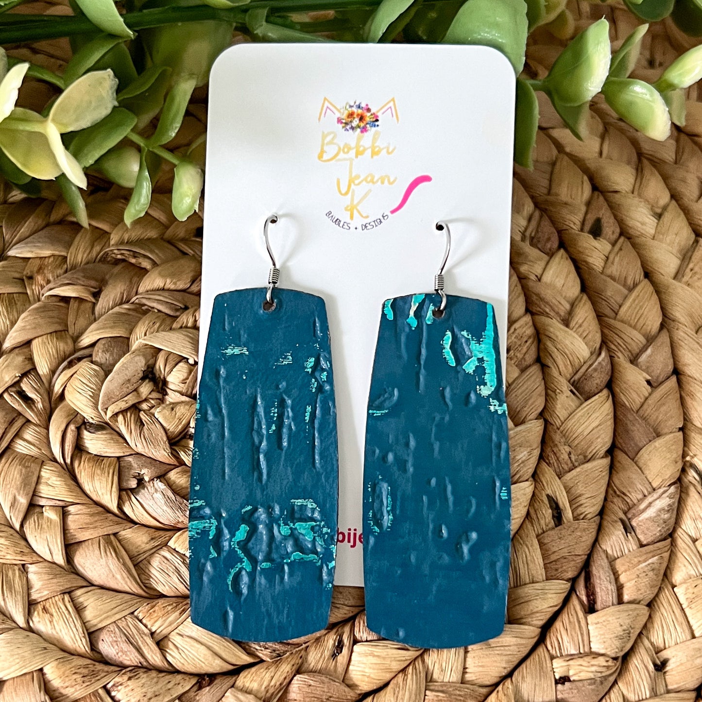 Dark Teal "Wildwood" Leather Bar Earrings: Choose From 2 Sizes - LAST CHANCE