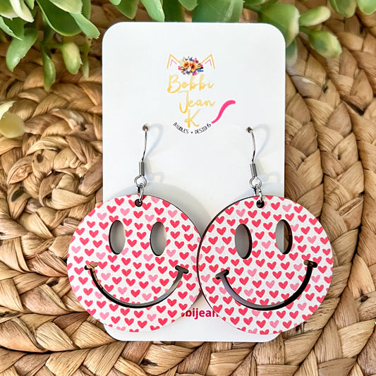 Mini Heart Smile Wood Earrings