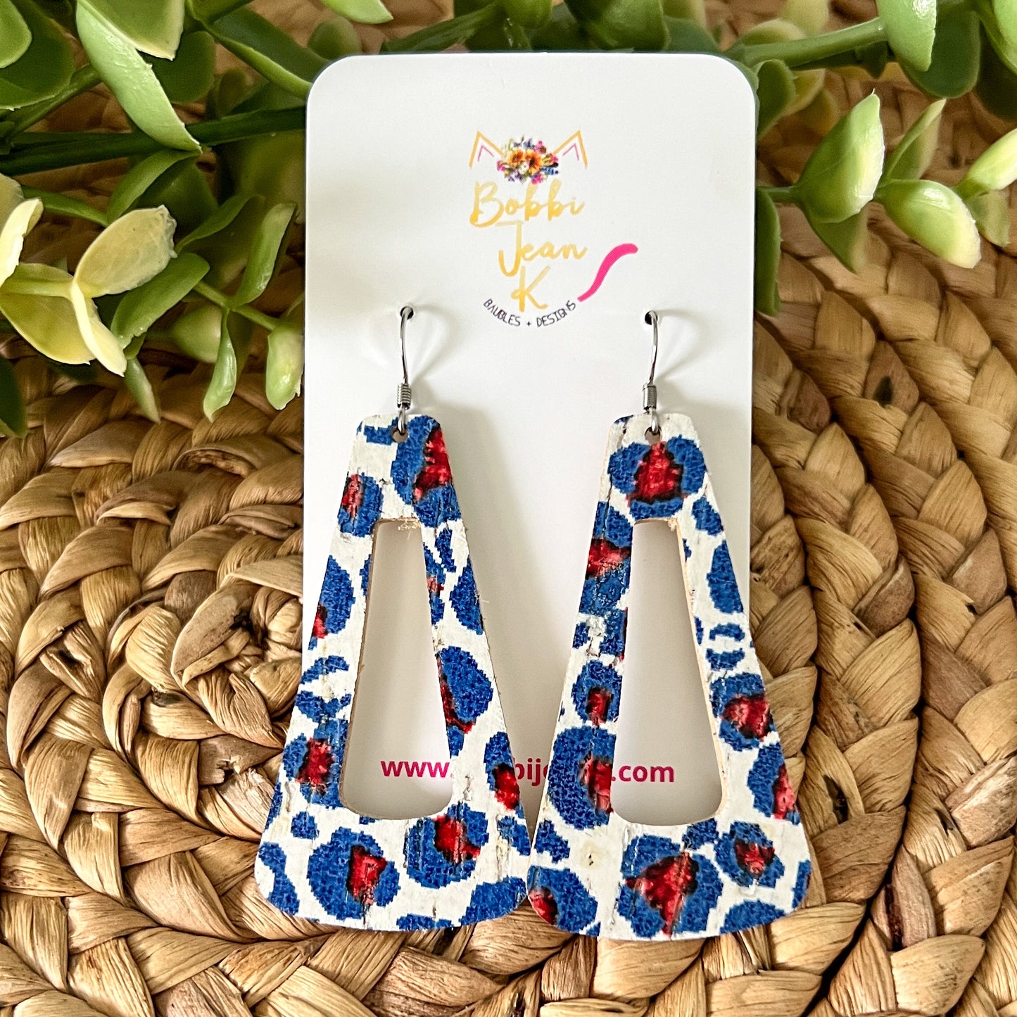 Patriotic Leopard Cork on Leather Earrings: Choose From 2 Styles - LAST CHANCE