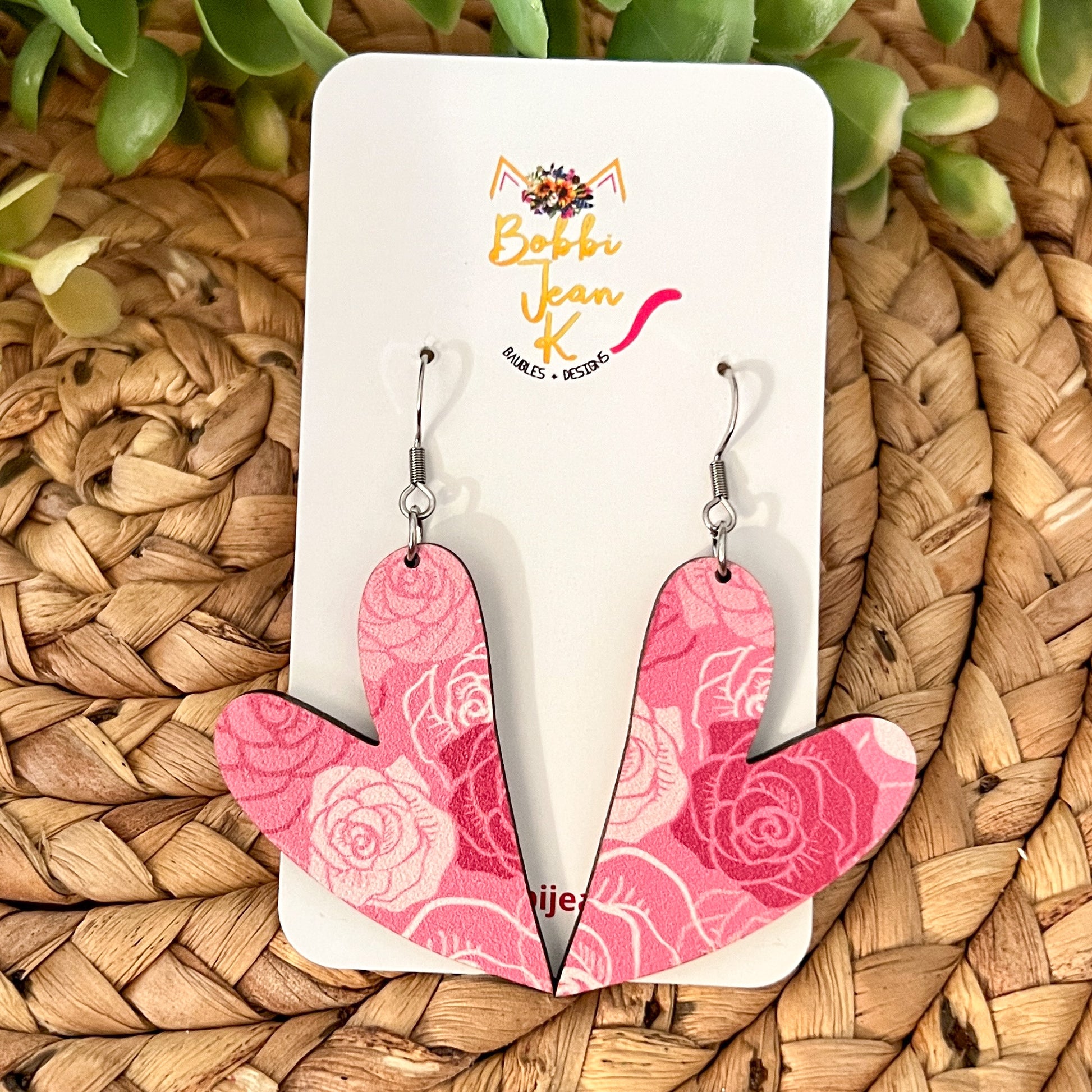 Roses Wood Heart Earrings: Choose From 3 Styles