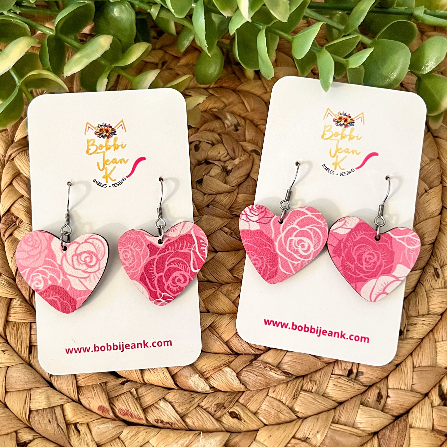 Roses Wood Heart Earrings: Choose From 3 Styles