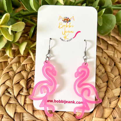 Fancy Flamingo Earrings: Choose From Acrylic or Wood Designs
