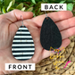 Black & White Striped Cork on Leather Rounded Teardrop Earrings - LAST CHANCE