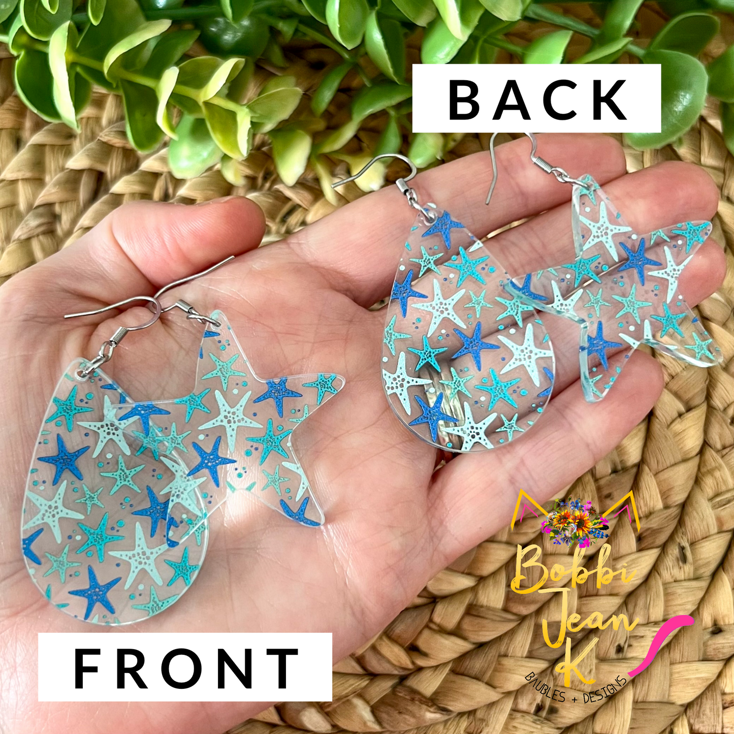 Starfish Print Acrylic Earrings: Choose From 2 Styles