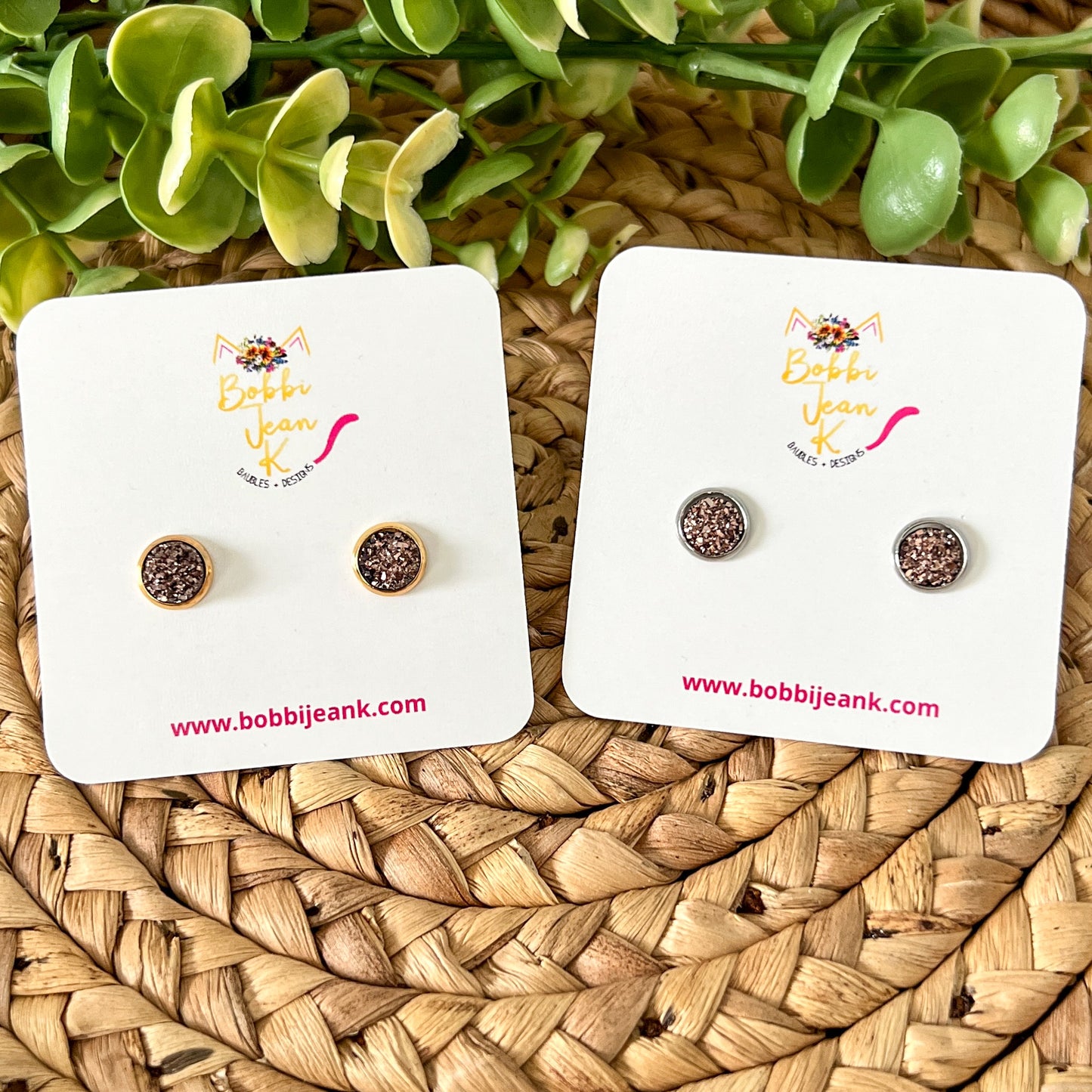 Copper Faux Druzy Studs 8mm: Choose Silver or Gold Settings