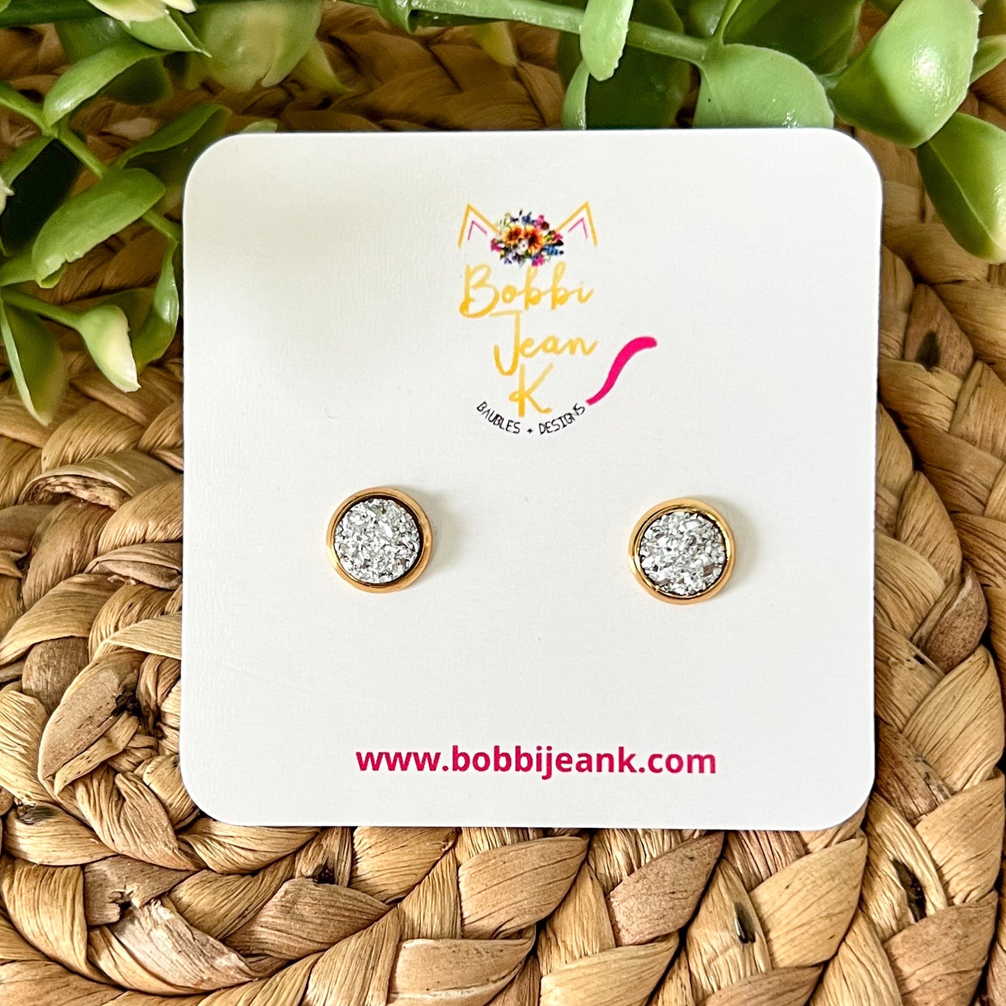 Silver Faux Druzy Studs 8mm: Choose Silver or Gold Settings