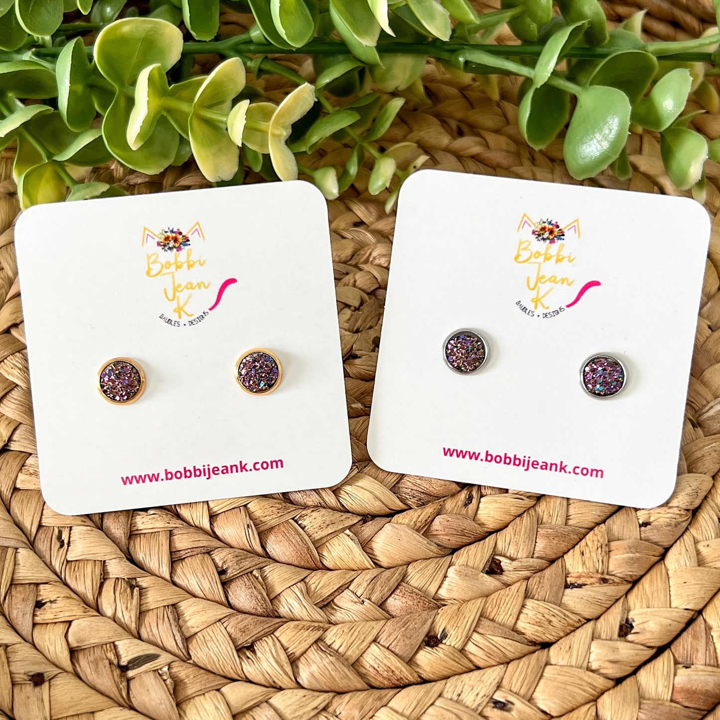 Chocolate Multi Faux Druzy Studs 8mm: Choose Silver or Gold Settings