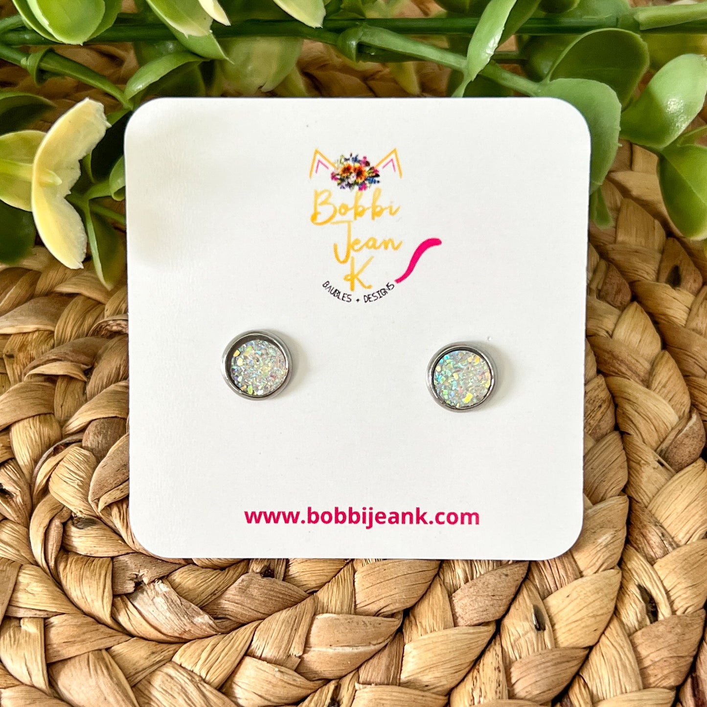 Crystal Faux Druzy Studs 8mm: Choose Silver or Gold Settings