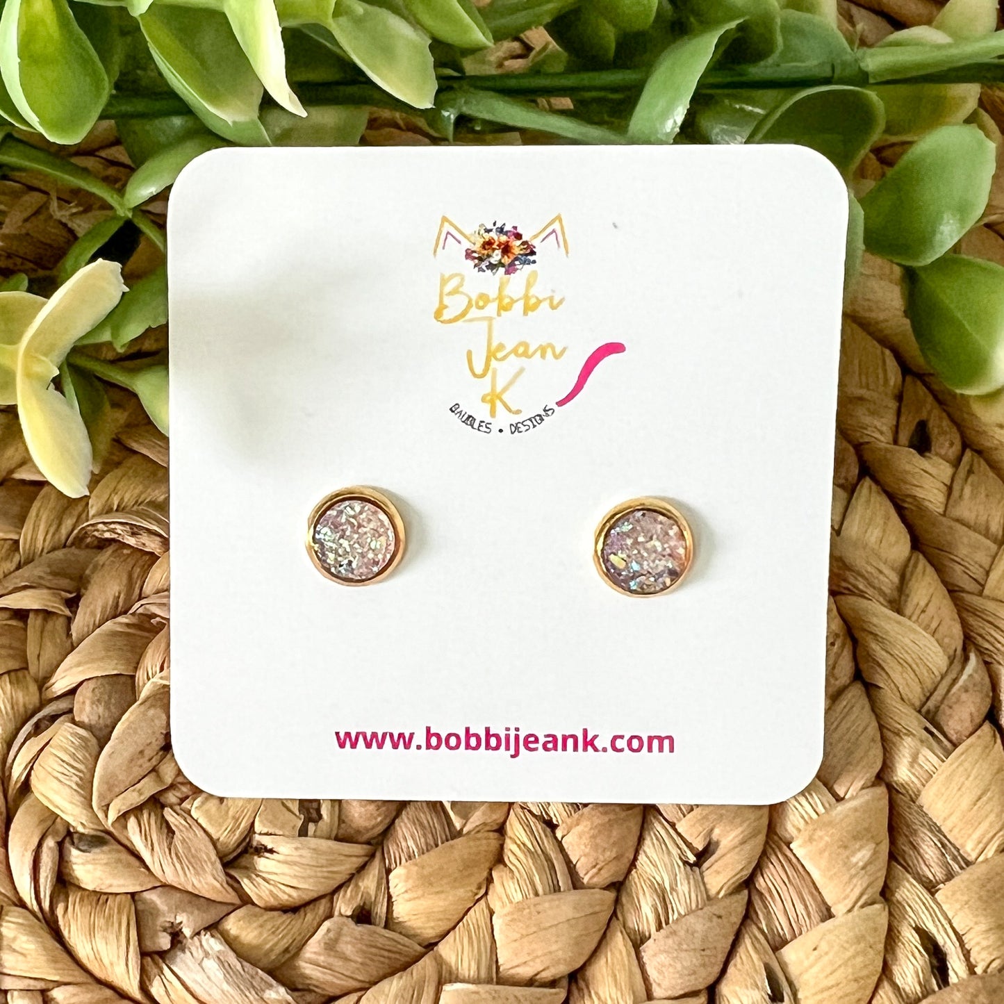Champagne Faux Druzy Studs 8mm: Choose Silver or Gold Settings