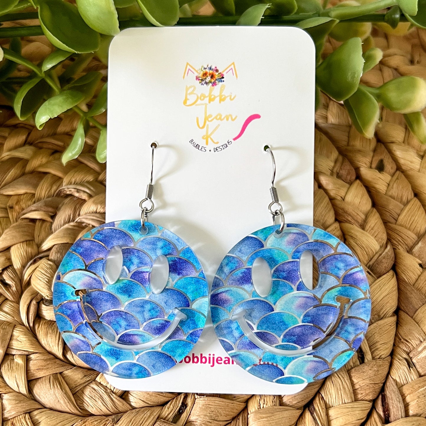 Mermaid Scale Acrylic Smile Earrings - LAST CHANCE