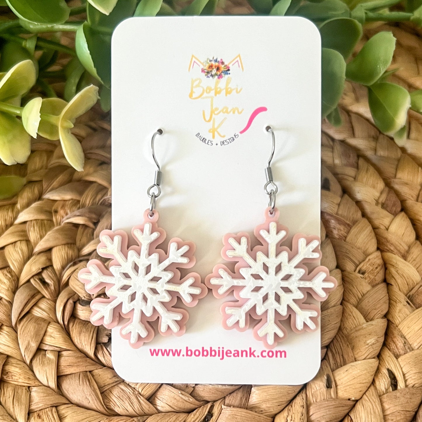 Blush Pink Layered Snowflake Acrylic Earrings