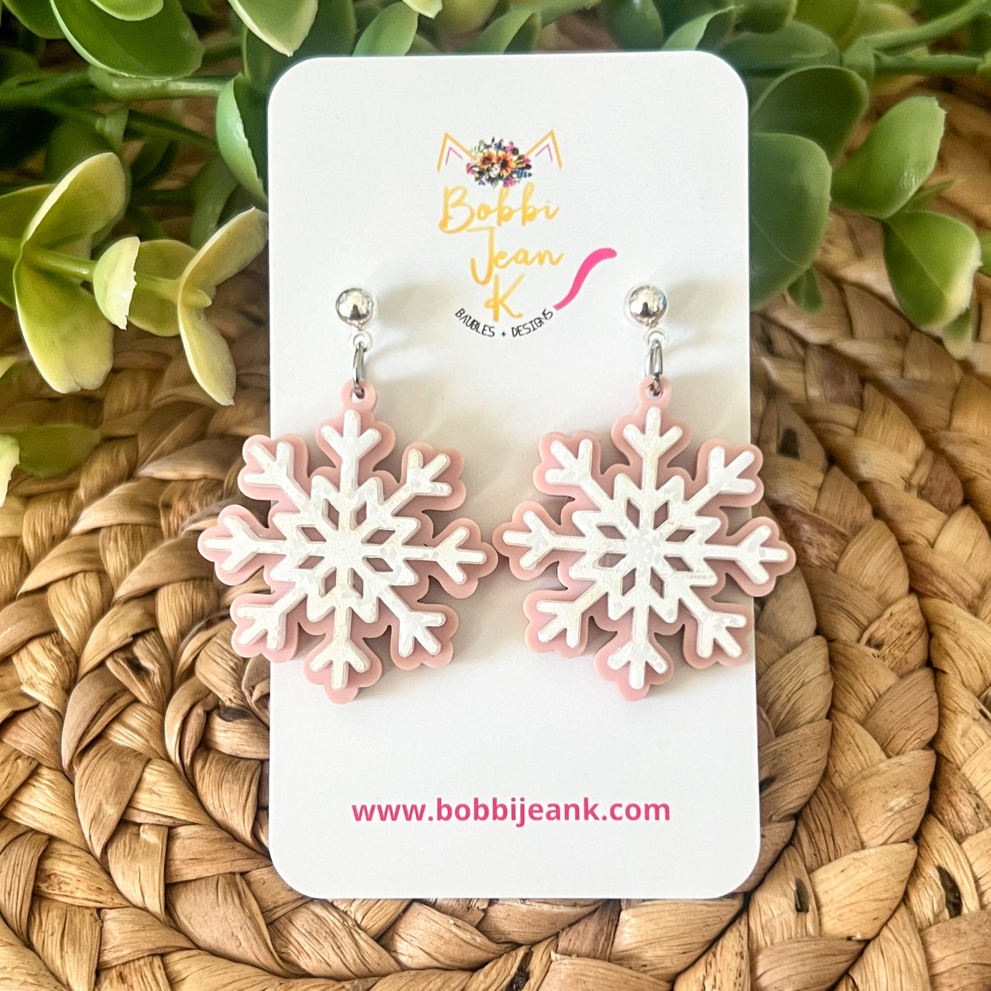 Blush Pink Layered Snowflake Acrylic Earrings