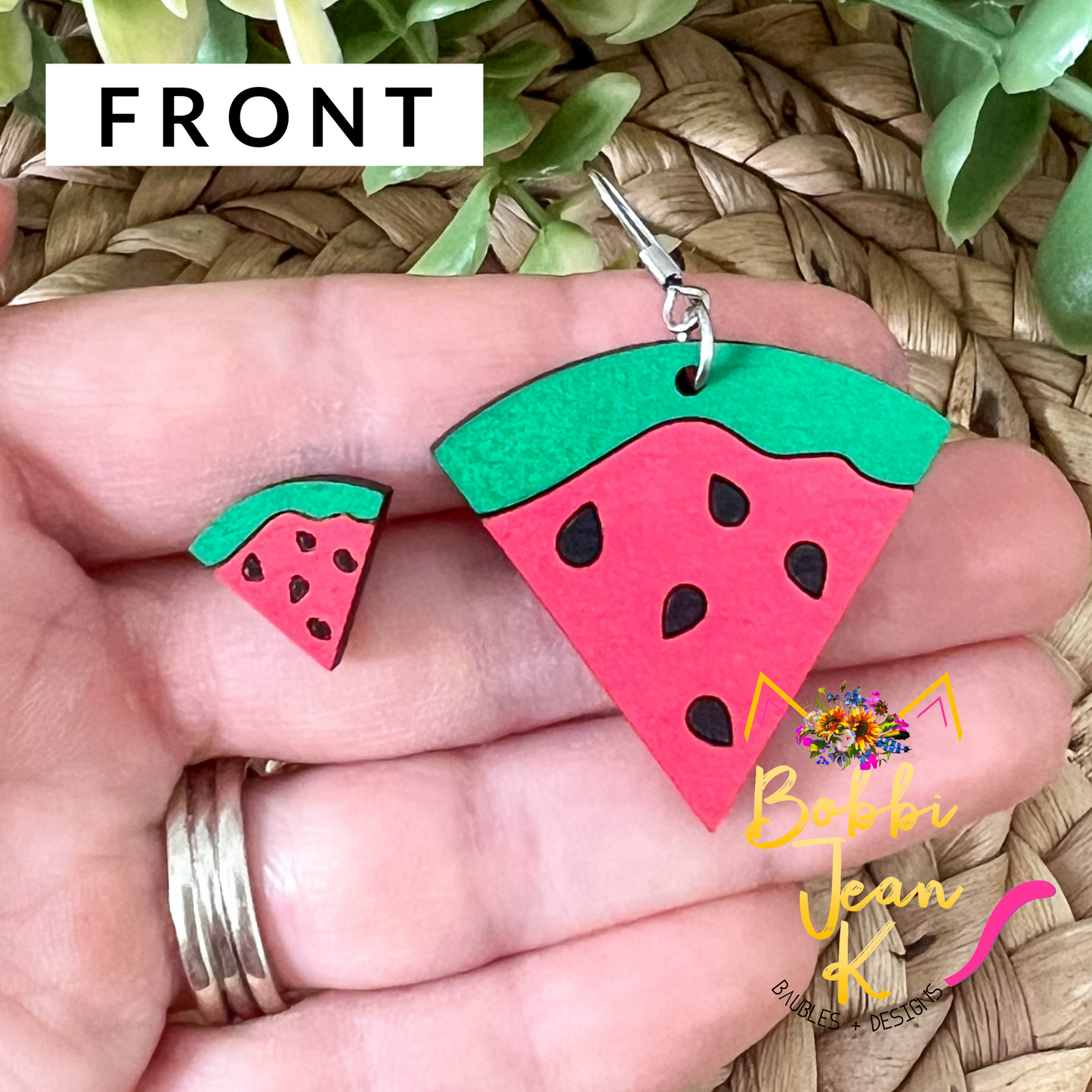 Hand Painted Watermelon Wood Earrings: Choose From Dangle or Stud