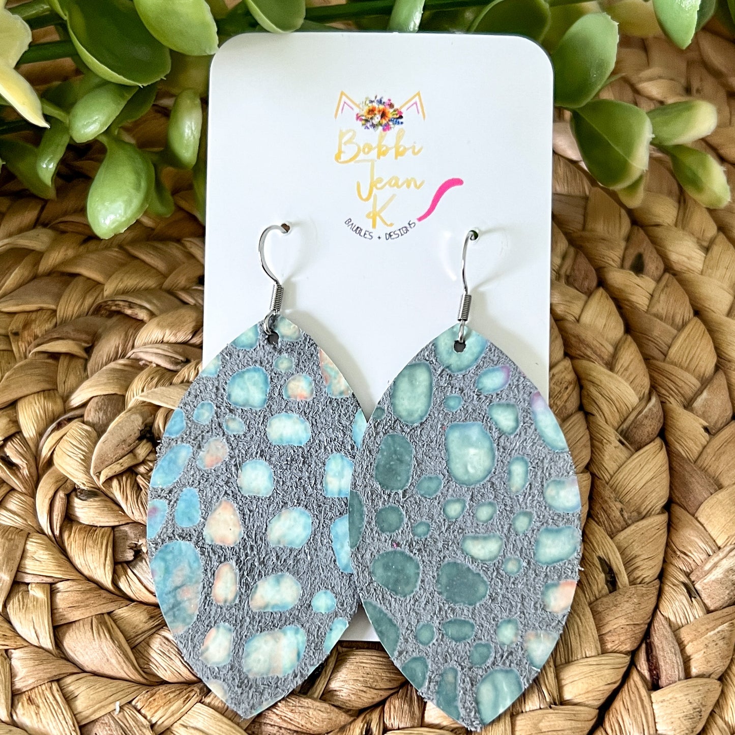 Blue Mosaic Tile Leather Earrings: Choose From 2 Styles - LAST CHANCE