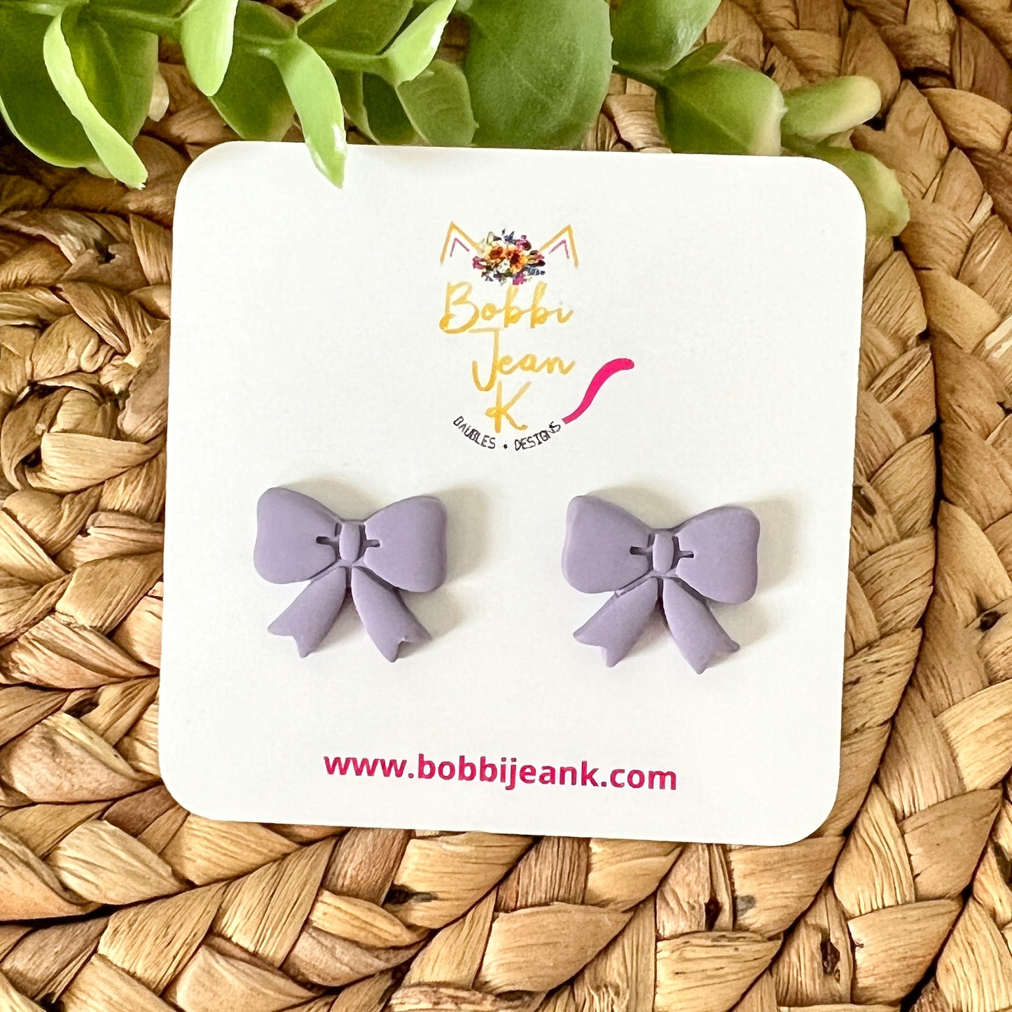 Lavender Bow Clay Studs