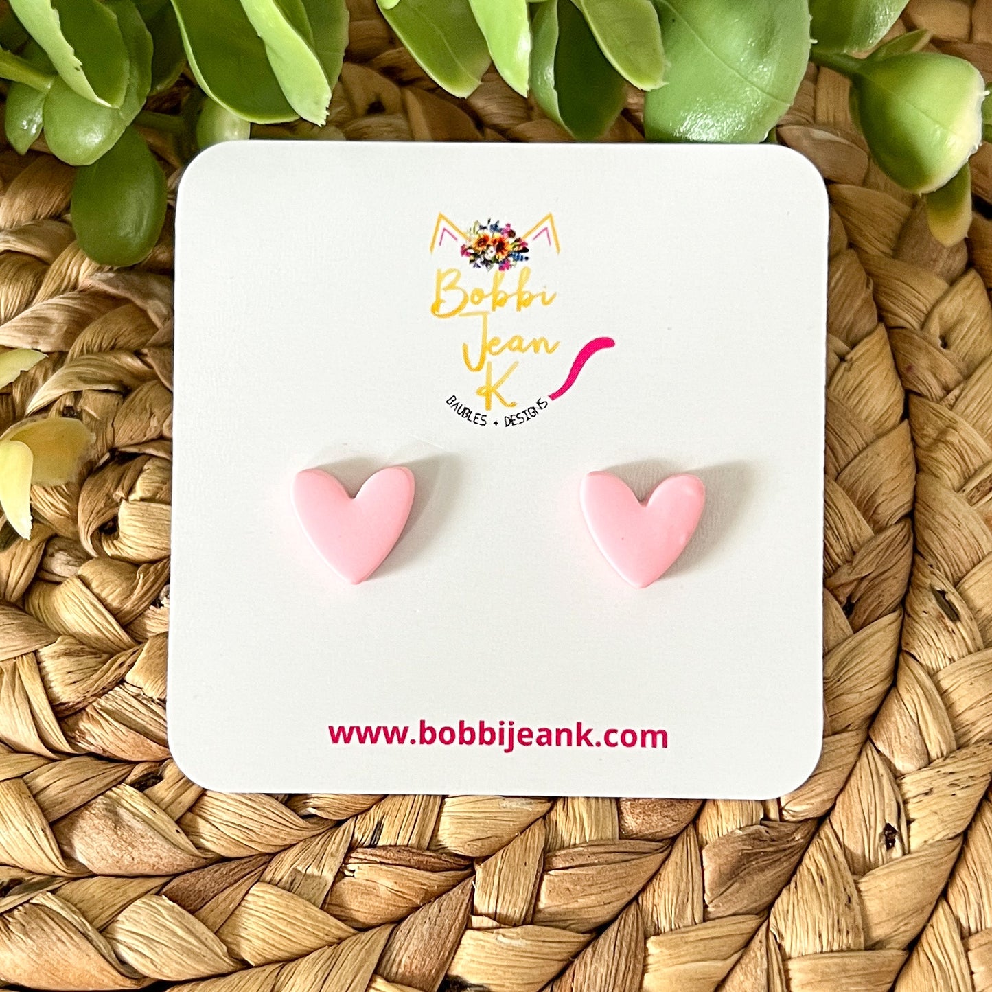 Light Pink Clay Heart Studs: Choose 12mm or 8mm Size Options