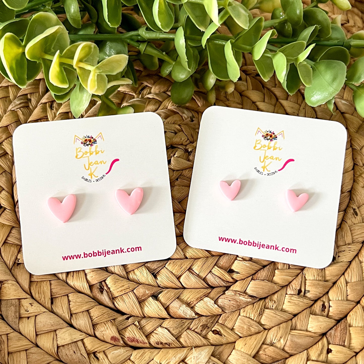 Light Pink Clay Heart Studs: Choose 12mm or 8mm Size Options