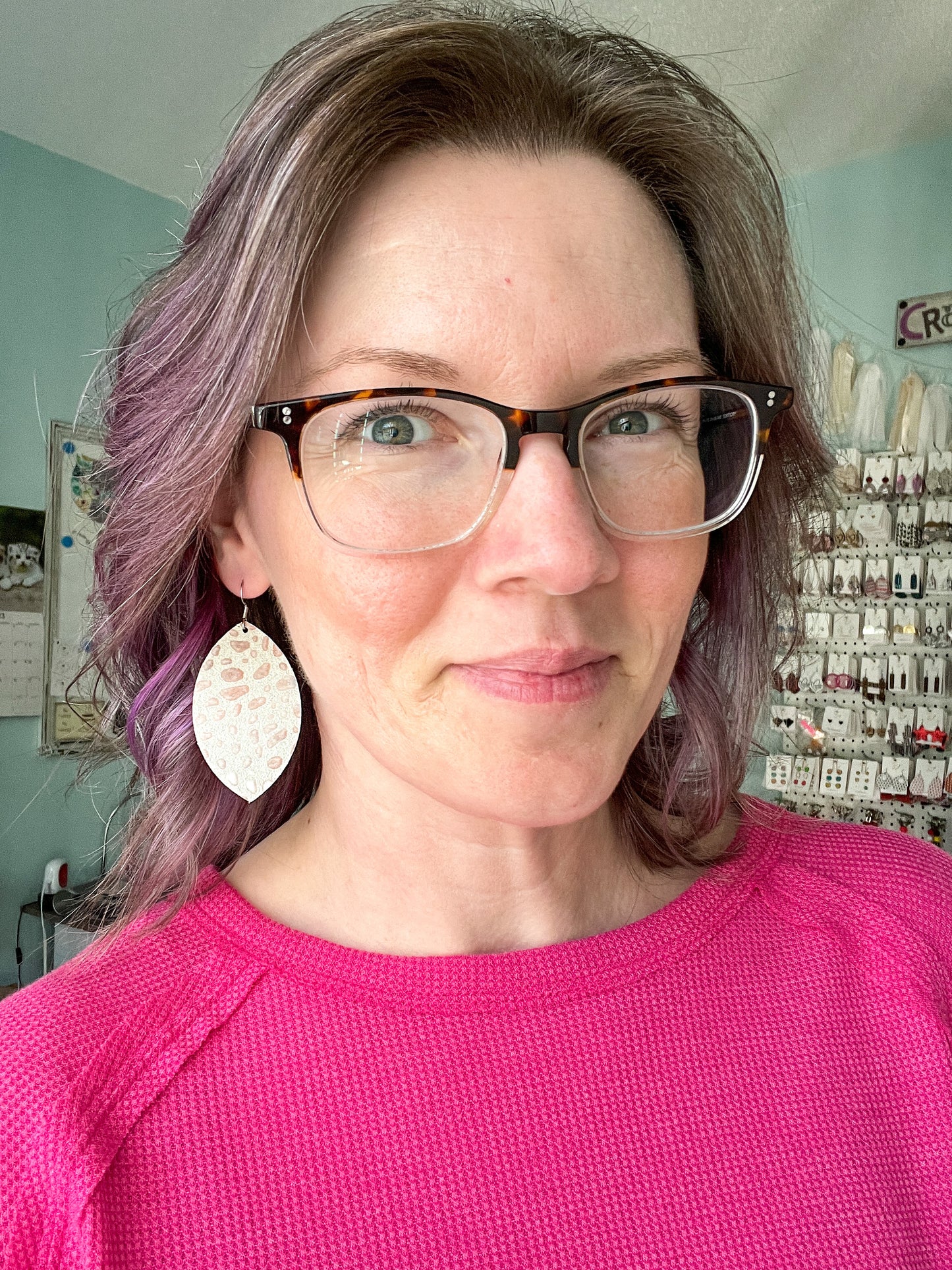 SALE: Gray Mosaic Tile Leaf Leather Earrings (Was $8)