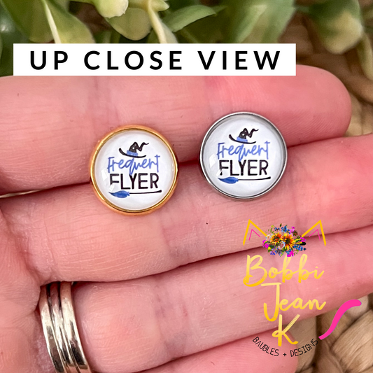 Frequent Flyer Glass Studs 12mm: Choose Silver or Gold Settings - LAST CHANCE