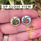 Tie Dye Leopard Pumpkin Glass Studs 12mm: Choose Silver or Gold Settings - ONLY ONE LEFT