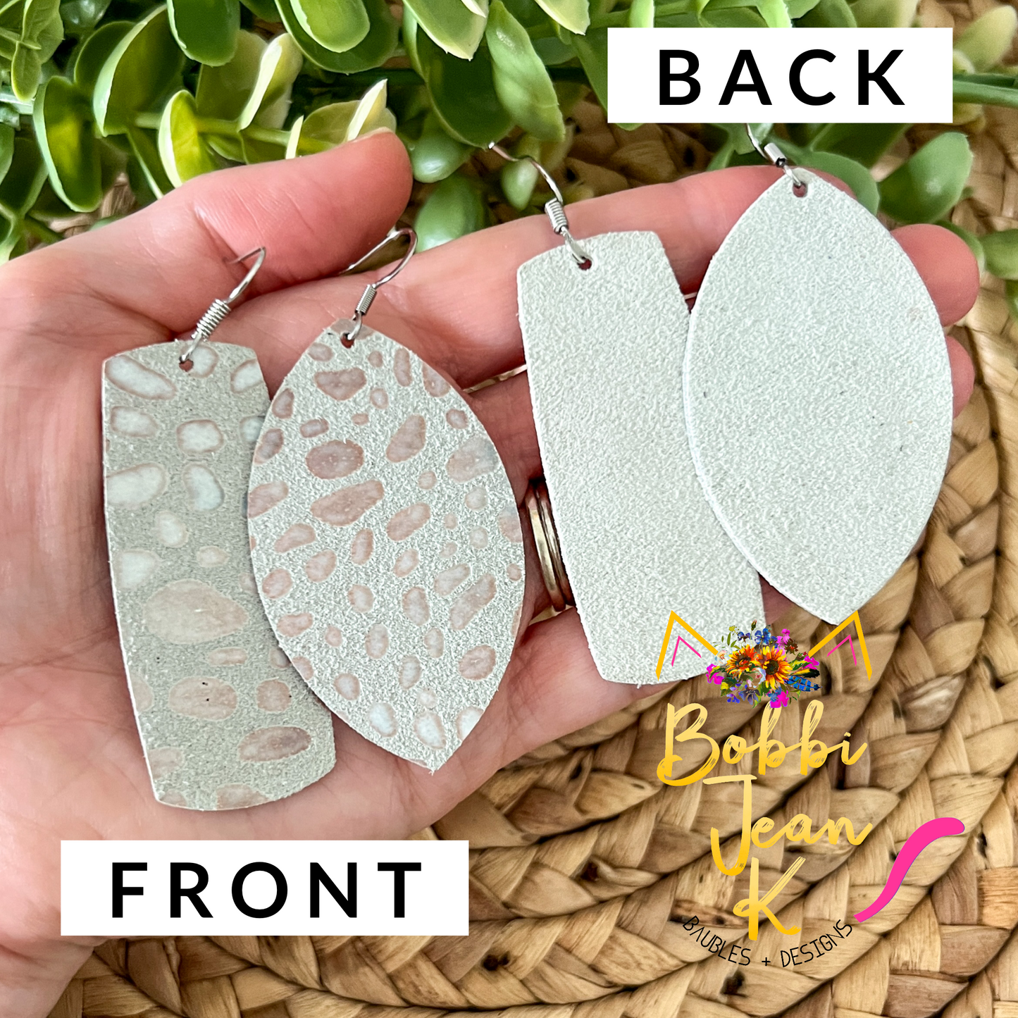 SALE: Gray Mosaic Tile Leaf Leather Earrings (Was $8)
