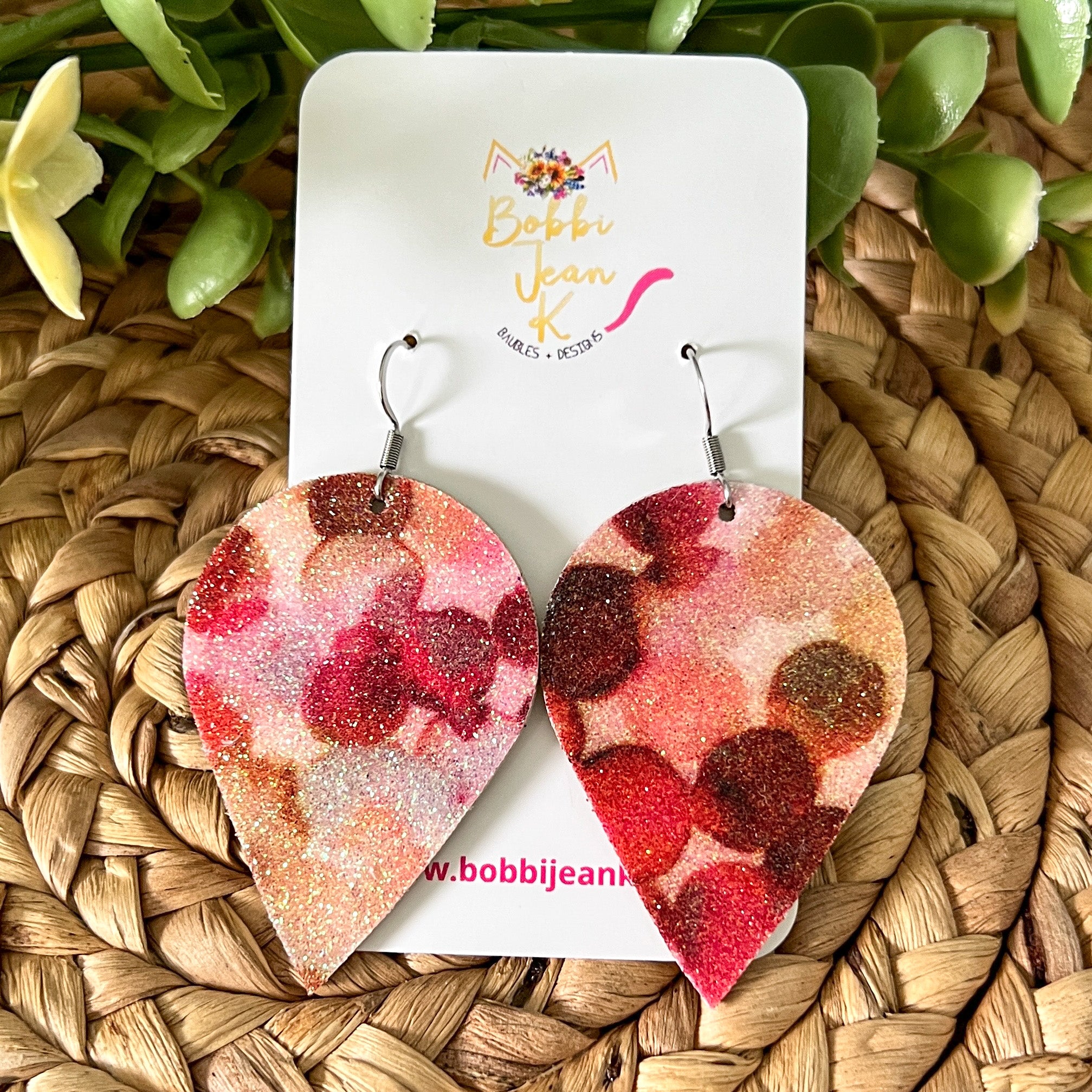 Glitter store leather earrings