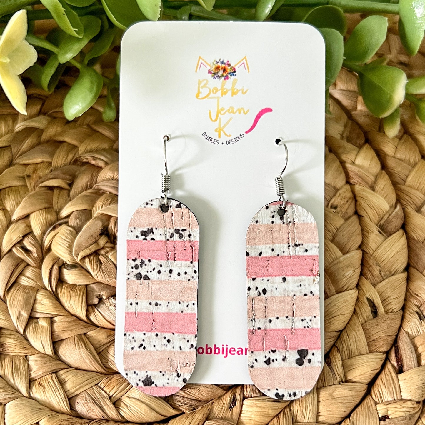 Striped & Spotted Cork on Leather Earrings: Choose From 2 Styles - ONLY ONE OF EACH LEFT