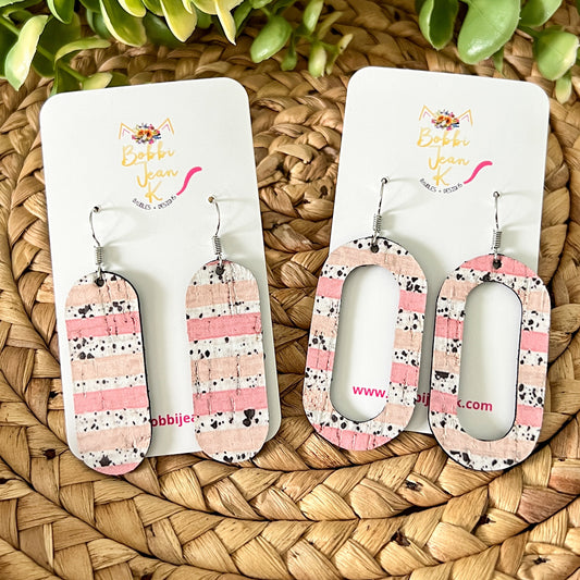Striped & Spotted Cork on Leather Earrings: Choose From 2 Styles - ONLY ONE OF EACH LEFT