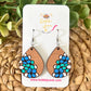 Blue Floral Hand Painted Teardrop Wood Earrings