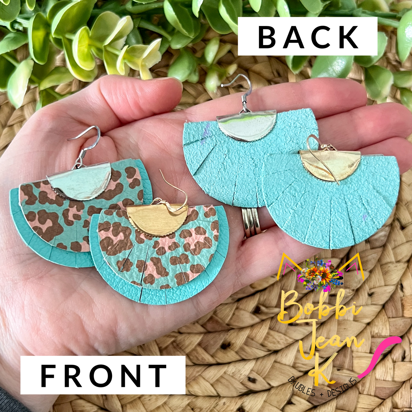 Turquoise Leopard Half Moon Fringe Leather Earrings: Choose From Silver or Gold - ONLY ONE OF EACH LEFT