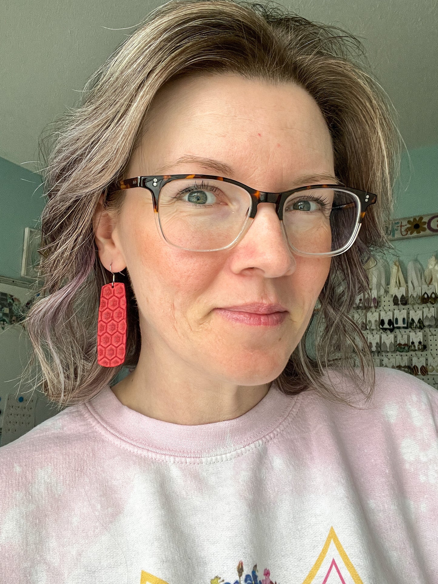 Red Honeycomb Embossed Leather Earrings: Choose From 3 Styles - LAST CHANCE
