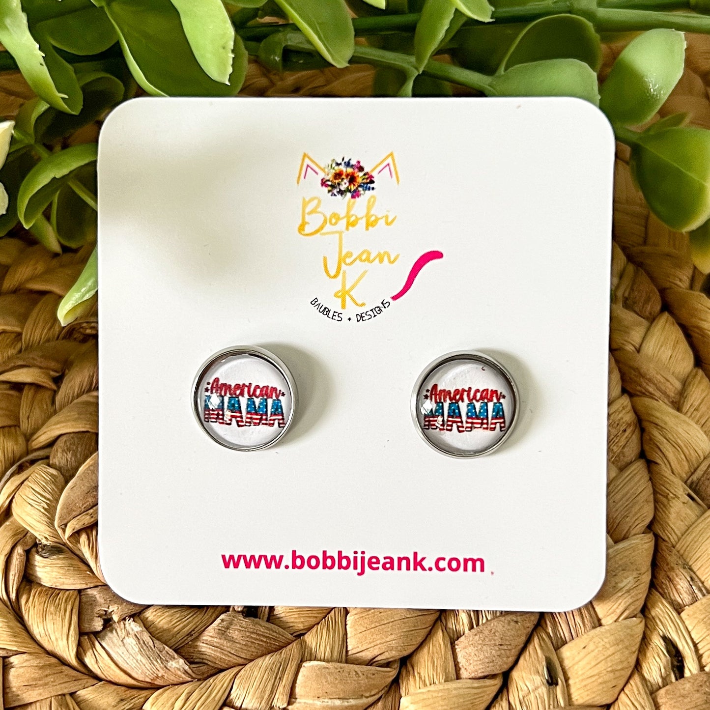 American Mama Glass Studs 12mm: Choose Silver or Gold Settings