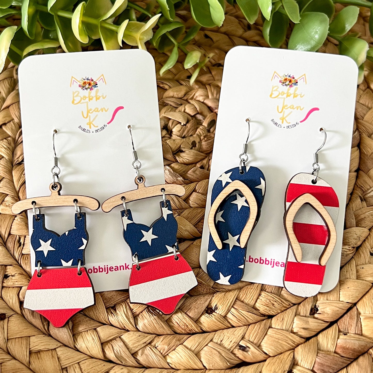 Stars & Stripes Wood Swimsuit & Flip Flop Earrings