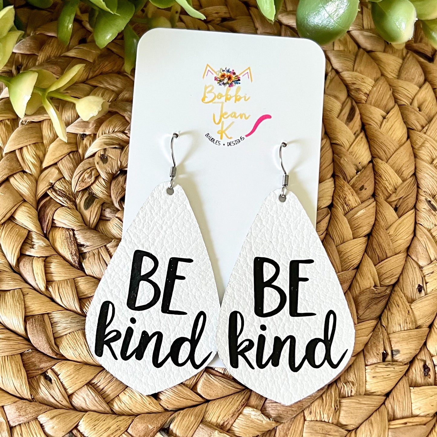 Be Kind Pointed Leather Teardrop Earrings